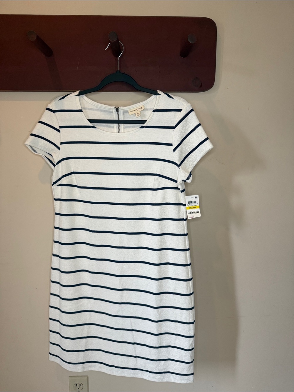 Maison Jules White and Navy Striped Short-Sleeve Shift Dress